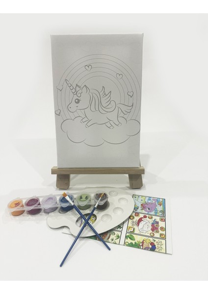 Pegasus Çocuk Ressam Seti - 20 x 30 cm Önçizimli Tuval, 2 Adet Fırça, Palet, Boyalar ve Şövale