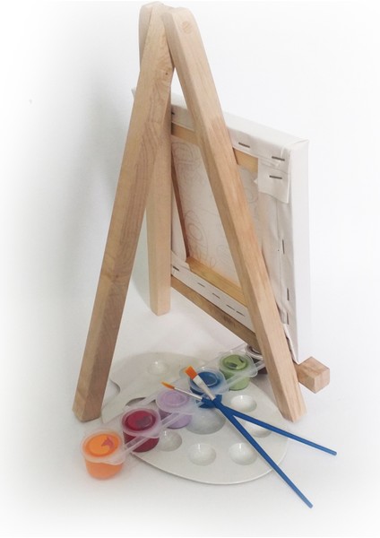 Sevimli Canavarlar Çocuk Ressam Seti - 20 x 20 cm Önçizimli Tuval, 2 Fırça, Palet, Boyalar ve Şövale