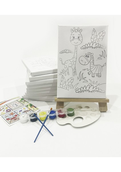 Kız Çocuk 5'li Ressam Seti - 20 x 30 cm Önçizimli Tuval, 2 Adet Fırça, Palet, Boyalar ve Şövale fiyatları