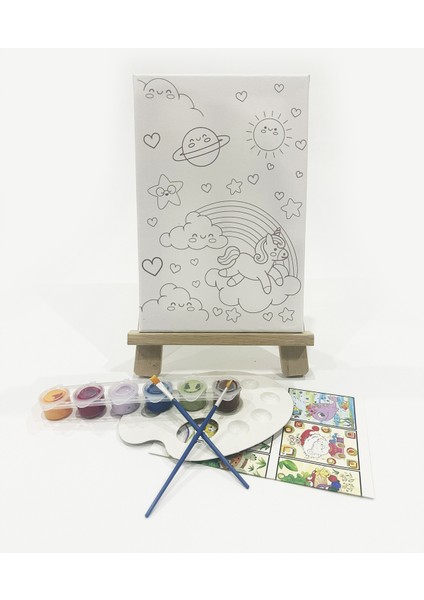 Büyülü Gökyüzü Çocuk Ressam Seti - 20 x 30 cm Önçizimli Tuval, 2 Ad. Fırça, Palet, Boyalar ve Şövale