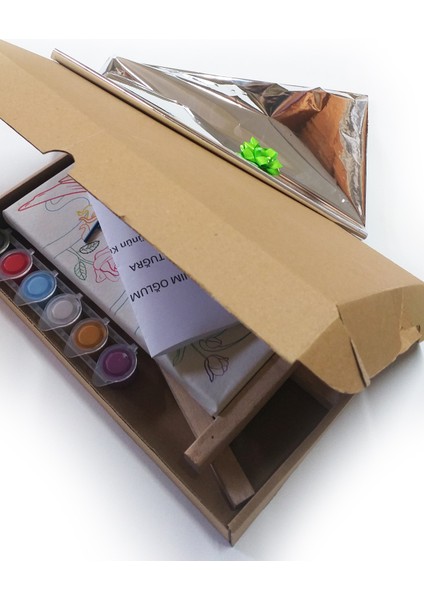 Salyangoz Çocuk Ressam Seti - 20 x 20 cm Önçizimli Tuval, 2 Adet Fırça, Palet, Boyalar ve Şövale