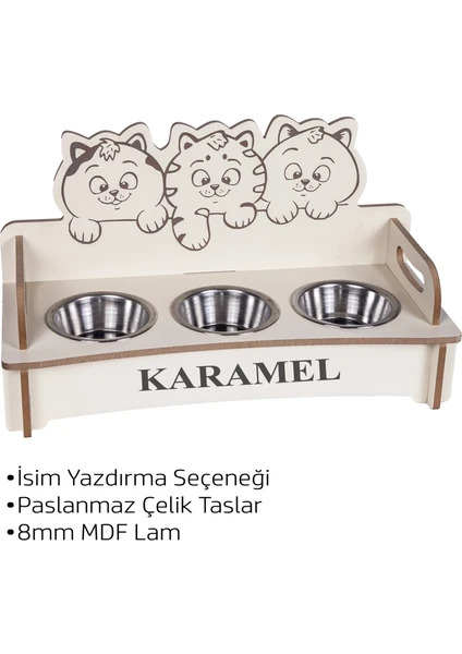 Pati Homes 3'lü Kedi Mama ve Su Kabı Çelik Tas 8mm