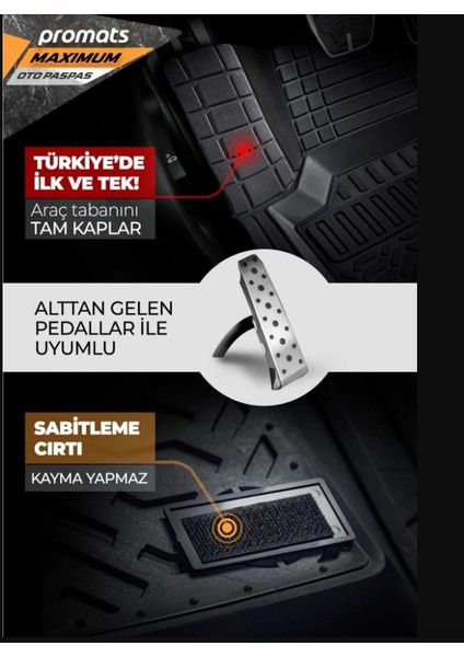 Tüm Araçlara Uyumlu Kaliteli Kaucuk Kaydırmazlı 4d Havuzlu Paspas Seti