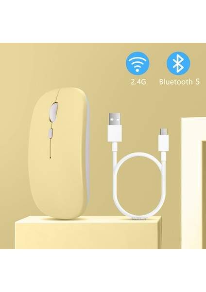 Apple Ipad Şarj Edilebilir Sessiz Mouse Bluetooth + 2.4Hz Wifi Kablosuz Mouse Fare