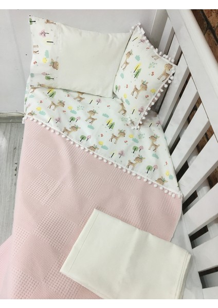 Buse Baby Home Busebabyhome Pembe , Çocuk Çok Amaçlı Poplin ,pikeli ve Ponponlu Nevresim Takımı 6'lı Set