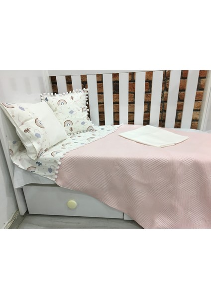 Buse Baby Home Pembe , Çocuk Çok Amaçlı Poplin ,pikeli ve Ponponlu Nevresim Takımı 6'lı Set