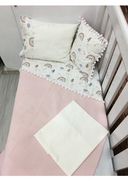 Buse Baby Home Pembe , Çocuk Çok Amaçlı Poplin ,pikeli ve Ponponlu Nevresim Takımı 6'lı Set