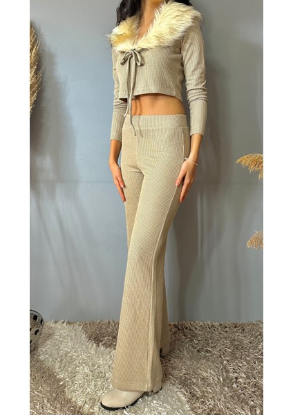 Triko Tüy Detay Bej Takım modelleri