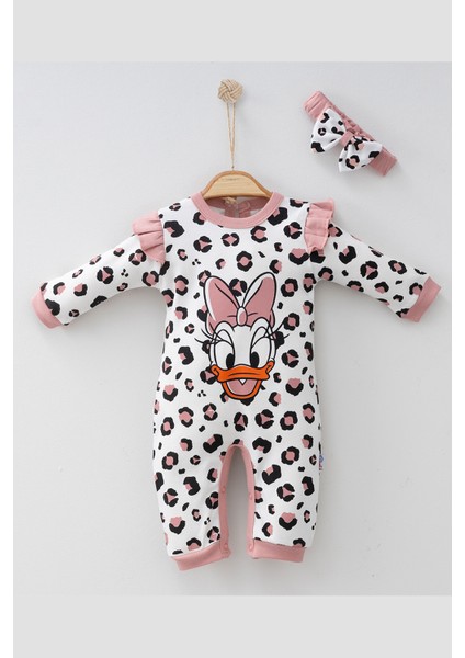Coşay Leopar Desenli Miki Fare Baskılı Bandanalı Kız Bebek Tulum