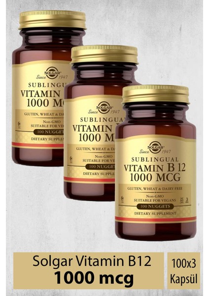Vitamin B12 1000 mcg 100 Tablet 3 Adet