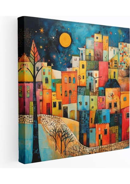 Canlı Köy Soyut Kanvas Tablo - Köy, Cesur Renkler, Köy, Kanvas Tablo, 30X30