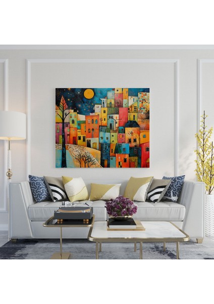 Canlı Köy Soyut Kanvas Tablo - Köy, Cesur Renkler, Köy, Kanvas Tablo, 30X30 modelleri