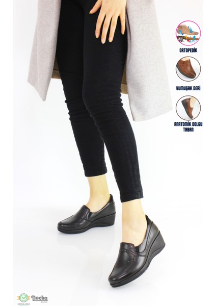 Kadın Bağcıksız Deri Ortopedık Dolgu Topuk Ayakkabı F24/CM57609