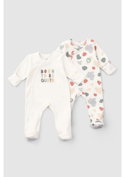 Kendinden Eldivenli Patikli 2'li Organik Pamuk tulum Seti Born To Be Gusto