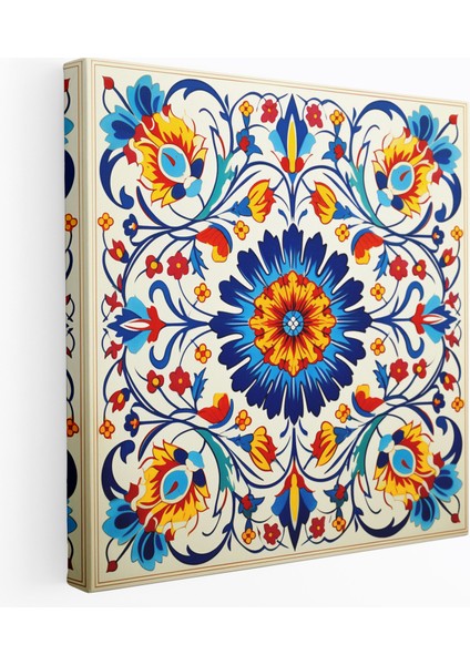Canlı Osmanlı Imparatorluğu Çini Desenli Kanvas Tablo - Renkli ve Girift Tasarım, 30X30