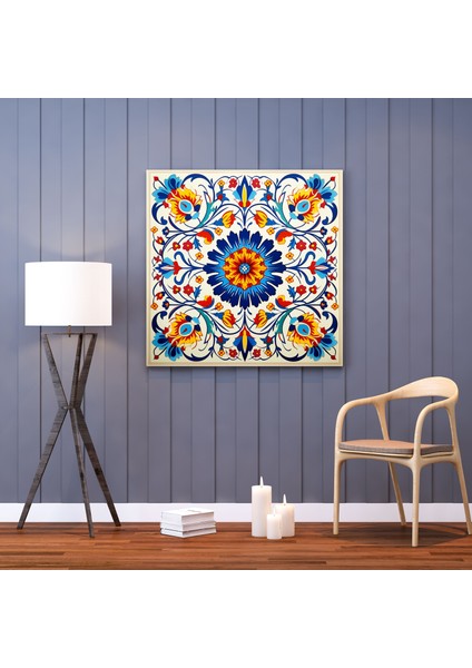 Canlı Osmanlı Imparatorluğu Çini Desenli Kanvas Tablo - Renkli ve Girift Tasarım, 30X30