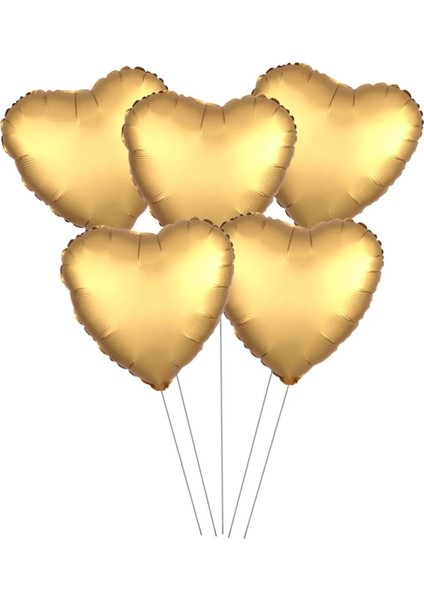 Gold Kalp Balon - Kalp Folyo Balon - 15" (38 cm ) 5'Li Kalp Balon