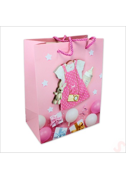 Karton Çanta, Etek Model Pembe 23 x 18 x 10 cm - 1 Adet
