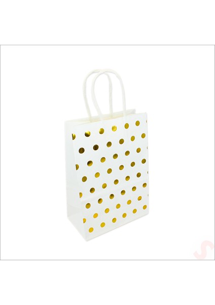 Altın Puanlı Beyaz Karton Çanta, 21 x 15 x 8 cm - 12 Adet fırsatları