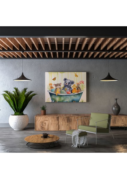 Hayvan Küveti Kanvas Tablo - Banyo Için, Suluboya Resim, Ilginç Duvar Sanatı, Eğlenceli Ev Dekorasyonu, 30X30
