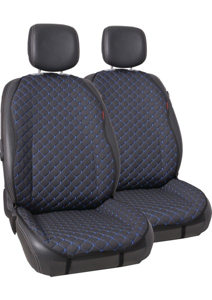 Mavi Kapitone Siyah Jakar Dokuma Kumaş Otomind Oto Minderi 2'li Set