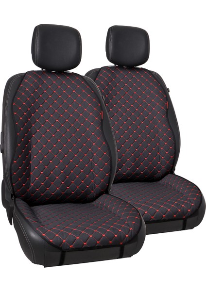 Kırmızı Kapitone Siyah Jakar Dokuma Kumaş Otomind Oto Minderi 2'li Set