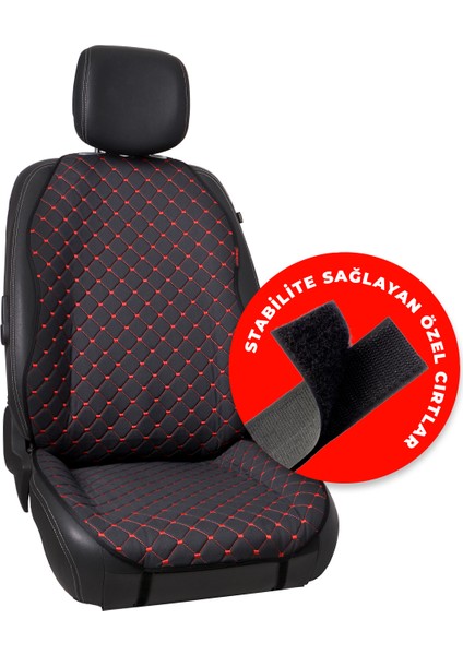 Kırmızı Kapitone Siyah Jakar Dokuma Kumaş Otomind Oto Minderi 2'li Set modelleri