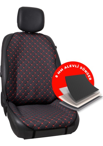 Kırmızı Kapitone Siyah Jakar Dokuma Kumaş Otomind Oto Minderi 2'li Set fırsatları