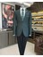 İtalyan stil slim fit mono yaka ekose erkek ceket yeşil T10749 1