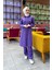 Kapşonlu Düğmeli Sade Basic Uzun Tunik ve Pantolon Ikili Spor Takım - 03072 - Koyu Lila 1