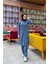 Kapşonlu Düğmeli Sade Basic Uzun Tunik ve Pantolon Ikili Spor Takım - 03072 - Indigo 2