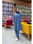 Kapşonlu Yandat Çıtçıtlı Sade Basic Uzun Tunik ve Pantolon Ikili Spor Takım - 03071 - Indigo 4