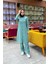 Kapşonlu Düğmeli Sade Basic Uzun Tunik ve Pantolon Ikili Spor Takım - 03072 - Çağla Yeşili 4