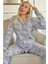 Gri Siyah Poolster Desenli Önden Düğmeli Peluş Polar Pijama Takımı 1