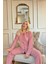 Pembe Punt Desenli Önden Düğmeli Peluş Polar Pijama Takımı 3