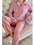 Pembe Punt Desenli Önden Düğmeli Peluş Polar Pijama Takımı 5