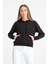 Siyah Kanguru Cepli Kadın Kapüşonlu Sweatshirt 2