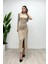 Triko Eteği Toka Detaylı Elbise Krem 2