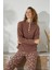 Kadın Uzun Kol Jakarlı Kalın Kahve Pijama Takımı C1T5N1O94 4