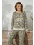 Kadın Uzun Kol Jakarlı Kalın Haki Pijama Takımı C1T5N0O91 1