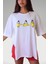 Kadın Beyaz Disney Baskılı Bol Kalıp T-shirt 1