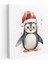 Penguen Kanvas Tablo - Noel Baba Şapkalı Sevimli Suluboya Penguen - Penguen, Duvar Tablosu, Suluboya Penguen, Penguen Duvar Tablosu, 30X30 1