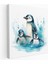 Penguen Duvar Tablosu - Sulu Boya Sevimli Penguen Ailesi - Penguen, Kanvas Tablo, Kristal Berrak Sular, Penguen, 30X30 1