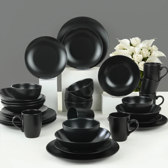 Keramika Alfa Mat Siyah Yemek Takımı 30 Parça 6 Kişilik