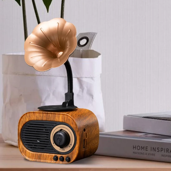 Nikadu Mini Nostaljik Gramofon Retro Bluetooth Kablosuz Sd Hoparlör Vintage Ahşap Radyo Müzik Kutusu