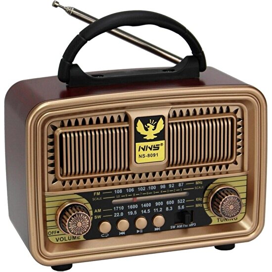 Woodhub Radyo Nostalji Şarjlı Pilli Bt/usb/sd/fm Nns NS-8091BT