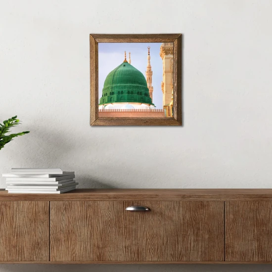 Pinecone Ravza-I Mutahhara Taş Duvar Tablosu Ahşap Çerçeveli Duvar Dekoru Wall Art 25X25CM W1-56