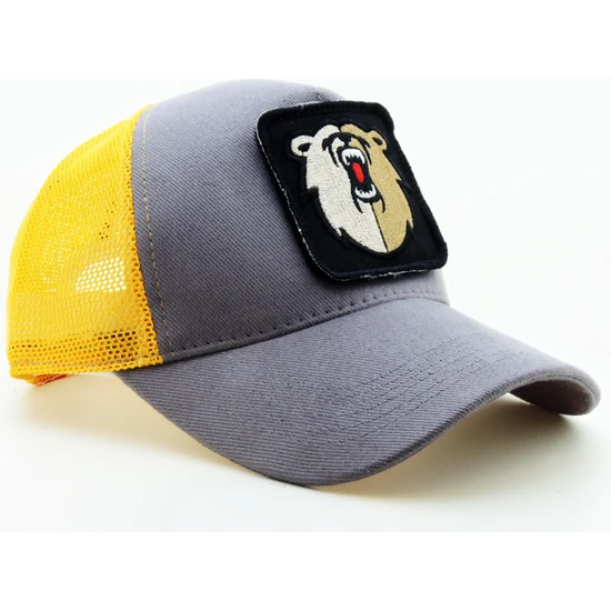 City Goat Trucker (Nakışlı) Bear Logolu Unisex Gri-Sarı Şapka (Cap)