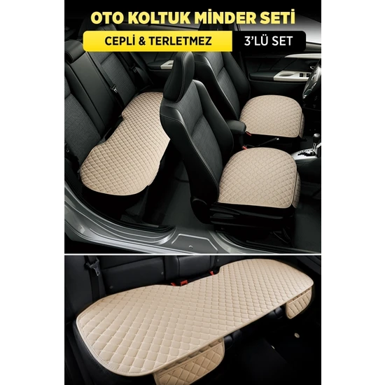 Mısırlı Grup Oto Koltuk Minder Seti -Tay Tüyü Cepli & Terletmez  Koltuk Koruma Kılıfı (3'lü Set) Minderset