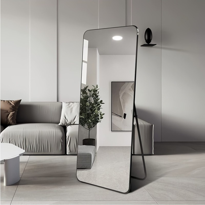 Enc Home 180X60 Siyah Metal Çerçeveli Oval Dikdörtgen Boy Aynası Ayaklı Tasarım